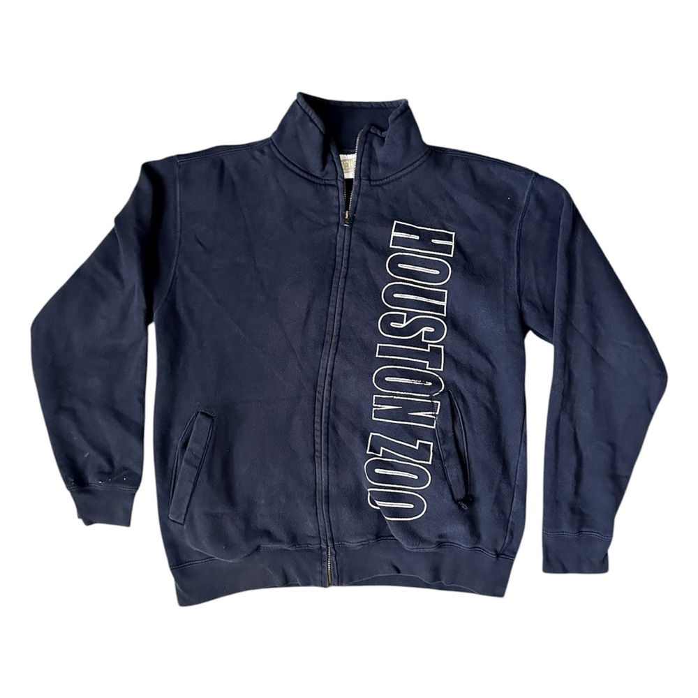 Pro Weave Men's Medium Houston Zoo MV Sport Zip Up Sweatshirt VTG Navy Early 00s